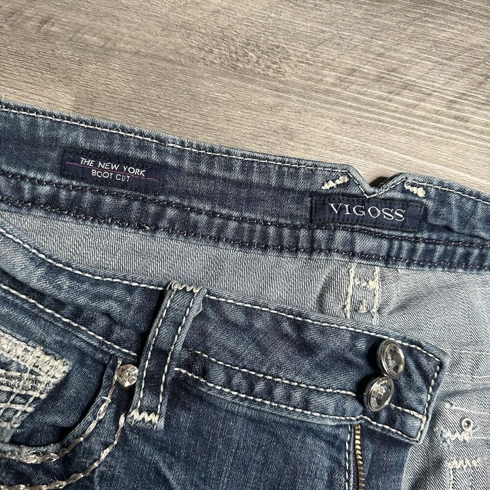 Vigoss The New York Bootcut Jeans Women Size 13/14 L 33 Distressed Bling - Picture 6 of 14